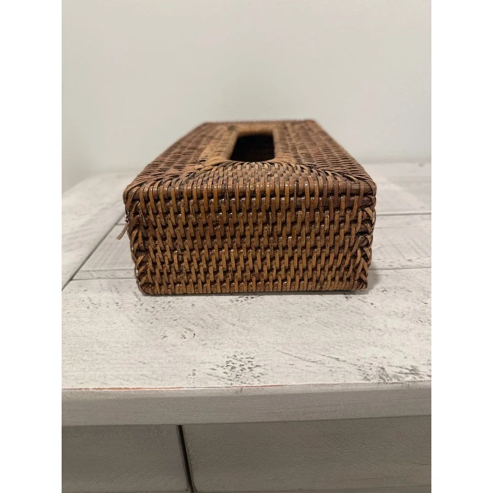 Handwoven Rattan Tissue Box Cover Rectangular Wicker Holder Brown Boho Decor